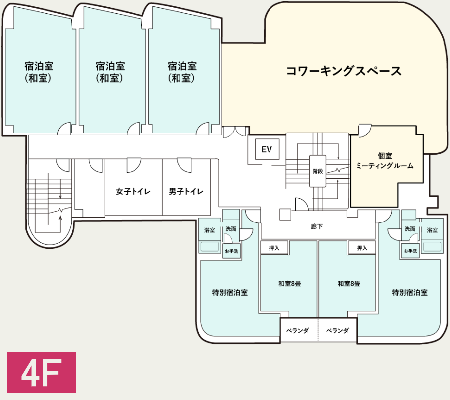 ワーケーションホテル【パルボヌール】4F平面図