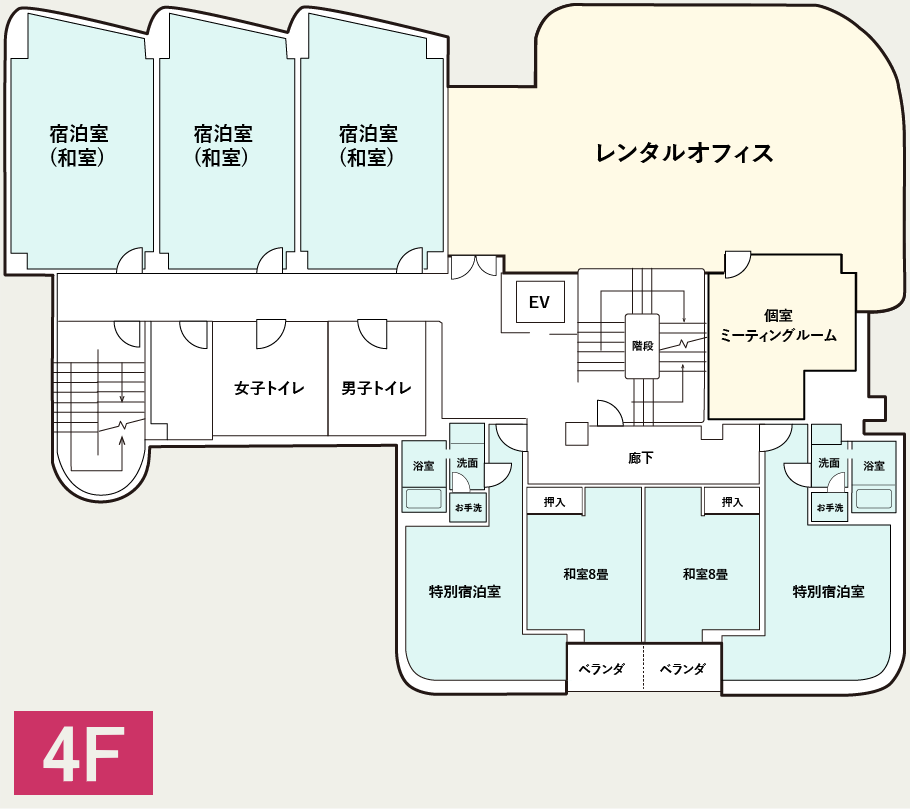 ワーケーションホテル【パルボヌール】4F平面図